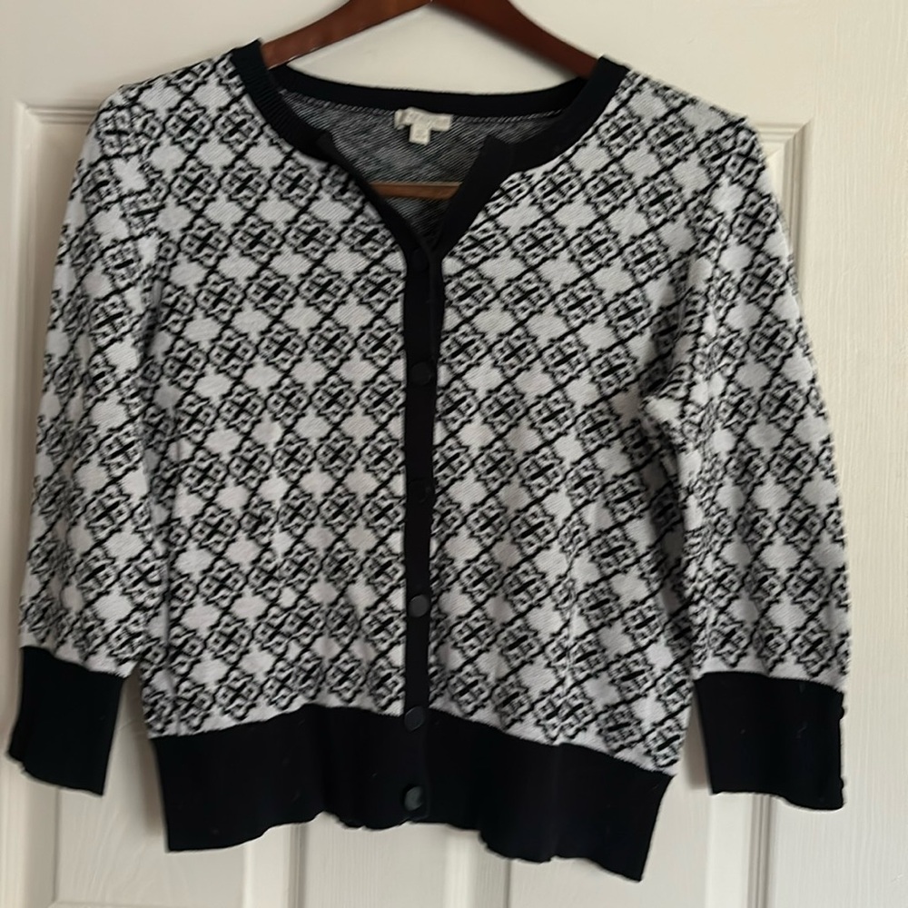 Talbots 3/4 Sleeve Cardigan Petite M Black/White